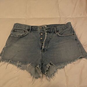 Agolde - Woman’s Light Blue Distressed Denim cutoff Shorts